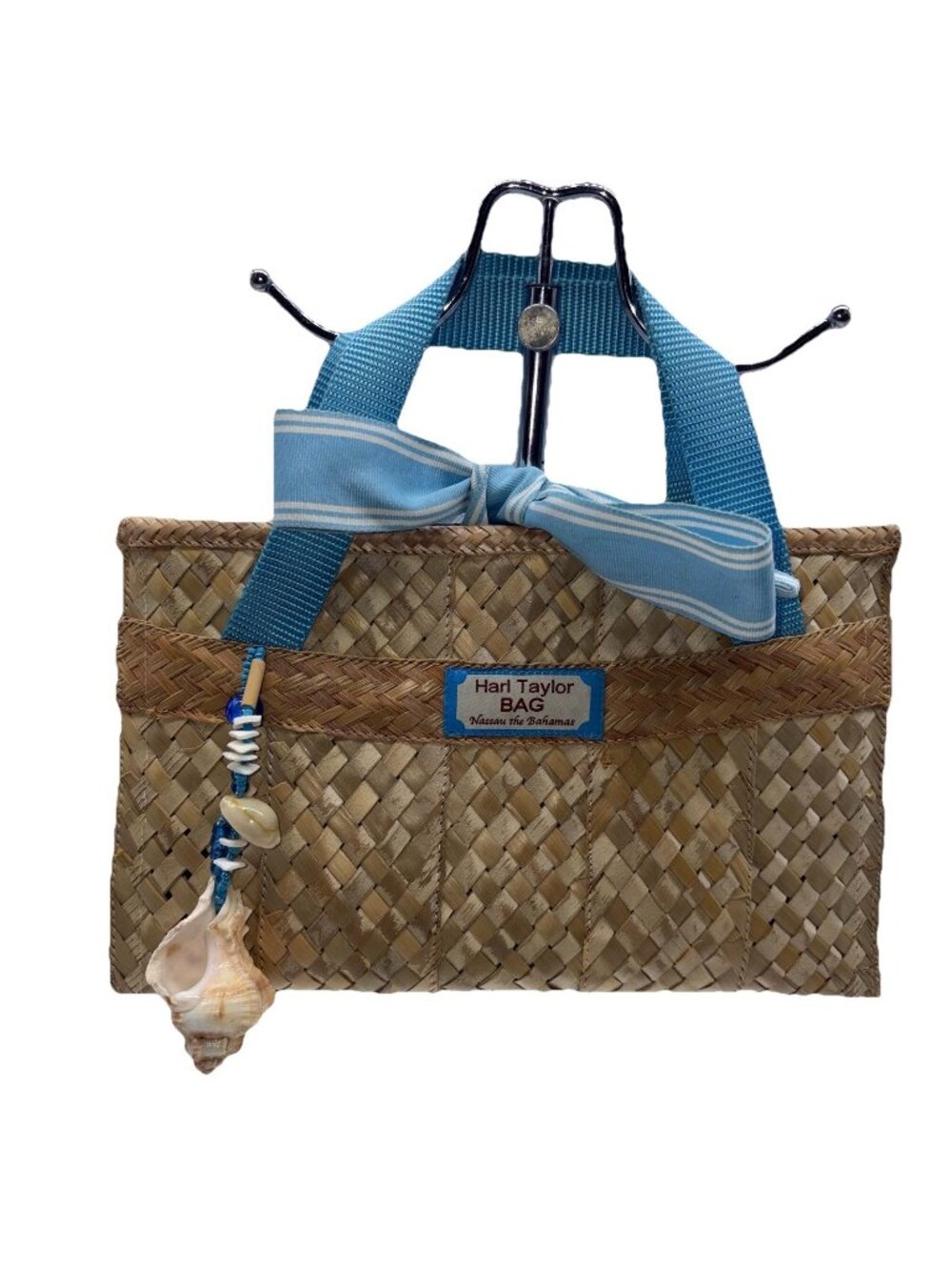 Harl Taylor Nassau Bahamas Straw Rattan Grosgrain Ribbon Bag Purse Small